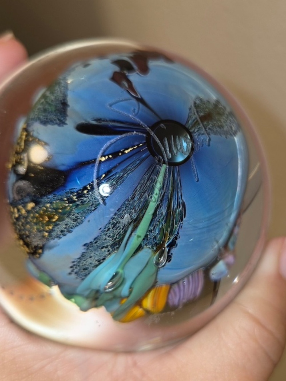 "Inhabited Planet" Studio Art Glass paperweight by Josh Simpson, one-of-a-kind! - Picture 5 of 10